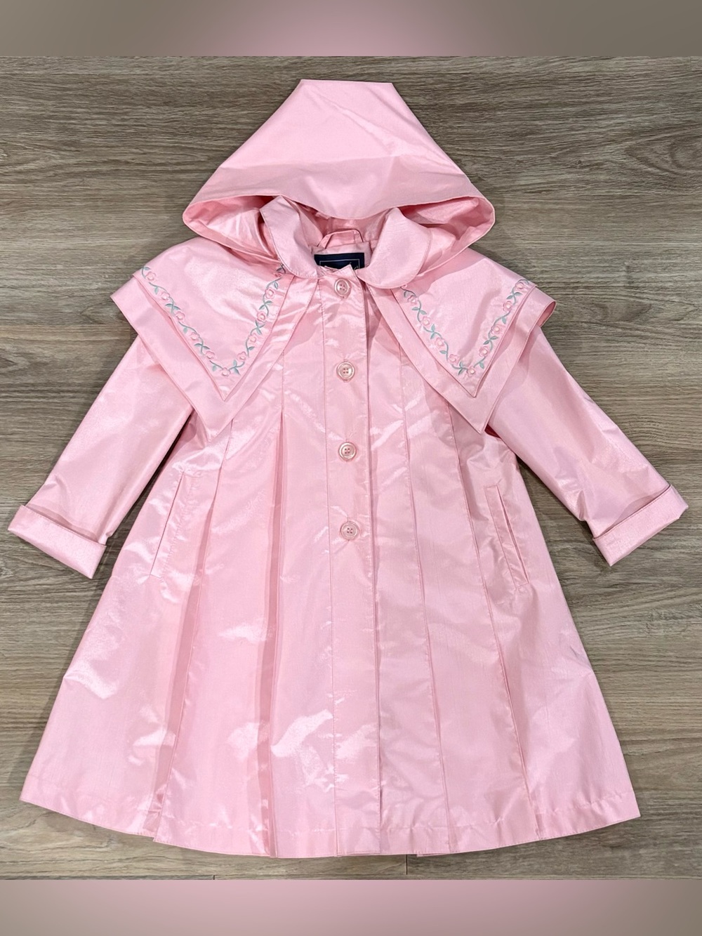 Rothschild Girls' Pink Hooded Coat with Embroidered Collar 4T